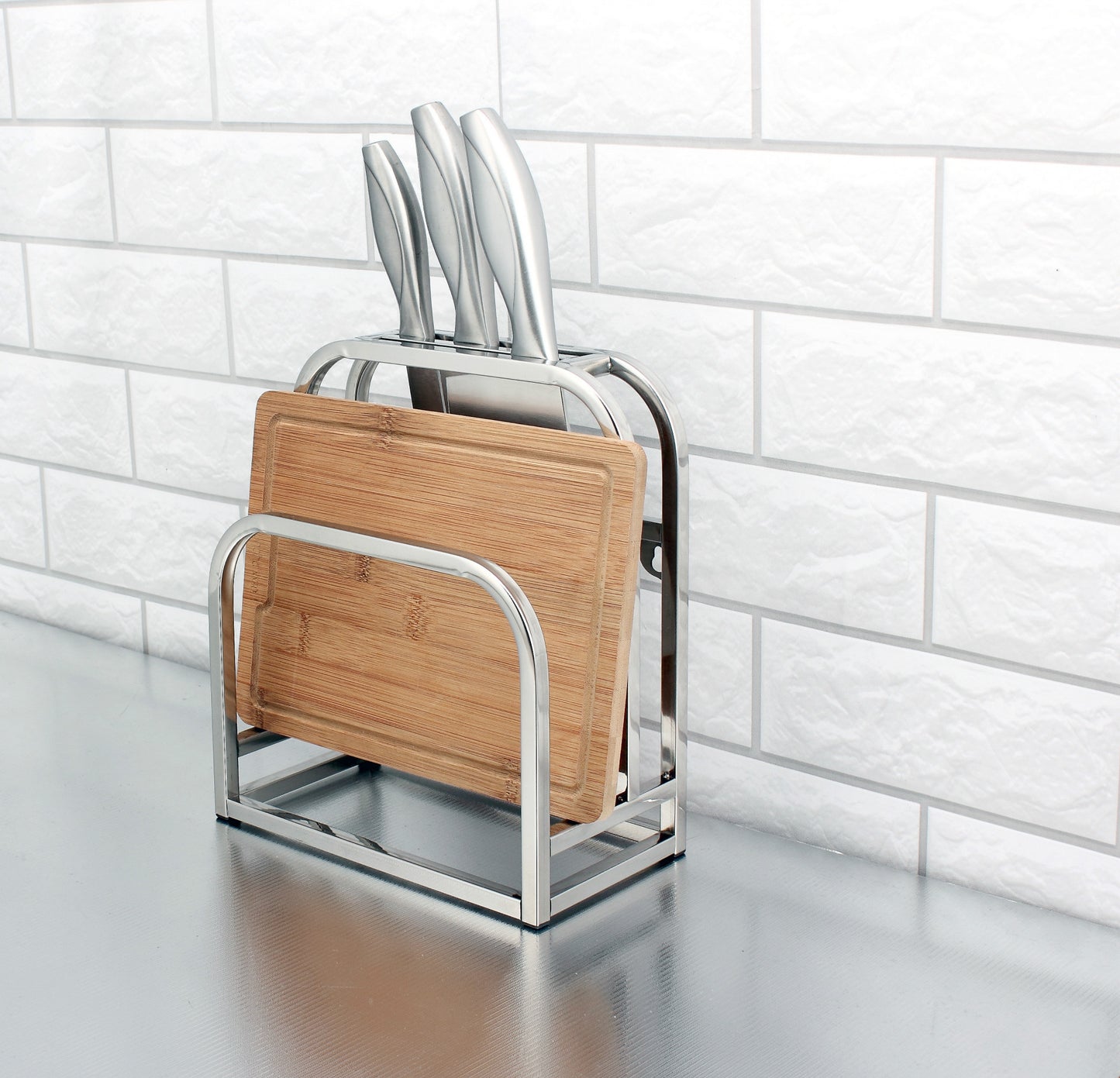 Organisateur de cuisine en inox pour ustensiles et couteaux